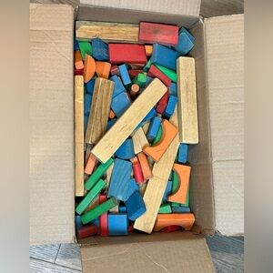 Vintage Wooden Building Blocks - Assorted Colors & Shapes (Box Lot)
